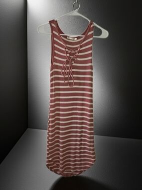 Heart Hips Striped Lace-Up Tank Dress - Rose & Cream